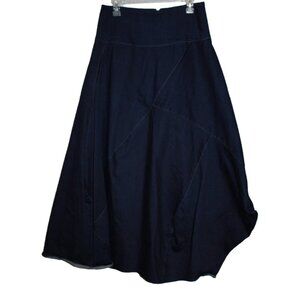 Flo Atelier Handmade Denim Skirt Long Assymetric Stretch Dark Wash 30-32" Waist